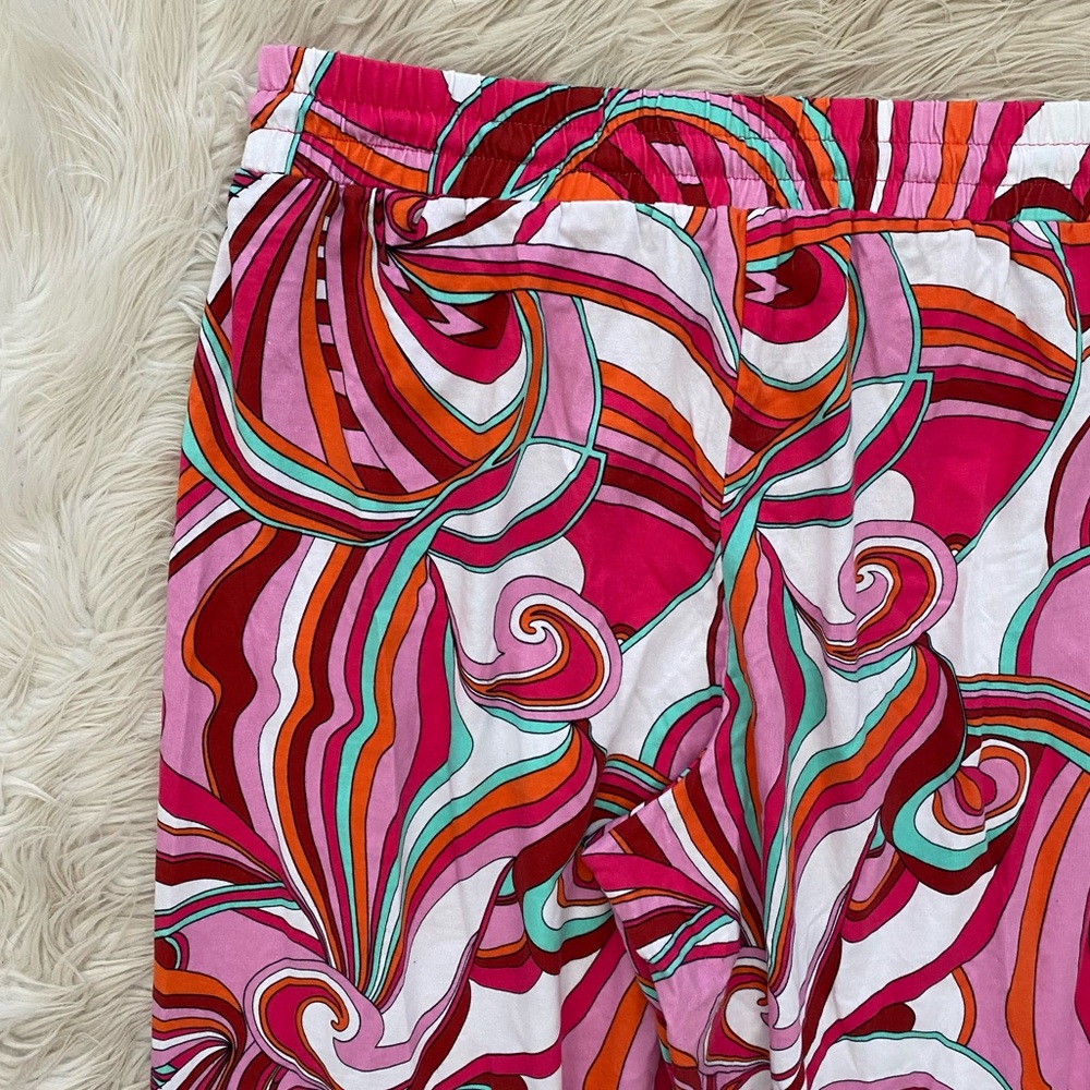 Nikki Poulos Pink White Groovy Retro 60s Disco Wide Leg Loungewear Resort Pants - Picture 6 of 7